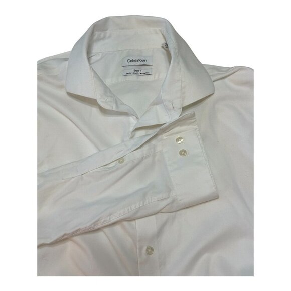Calvin Klein Shirts Men's Size 17 White Steel + Slim Fit Stretch Wrinkle Free - Picture 4 of 9